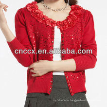 13STC5547 flowers&beads embellished women sweater knitted cardigan